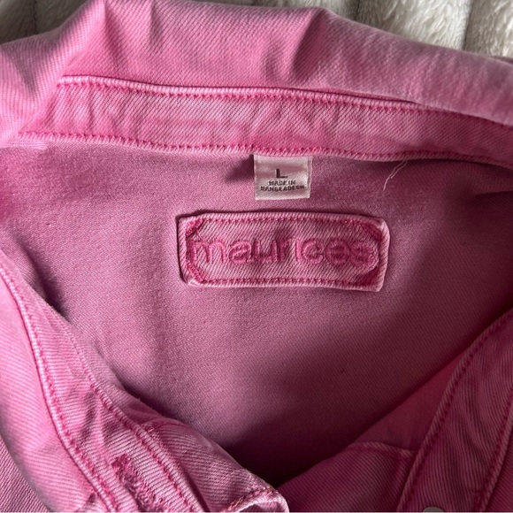 Maurices Womens Large Pink Button-Up Raw Hem Lightweight Denim Jacket - Picture 5 of 7